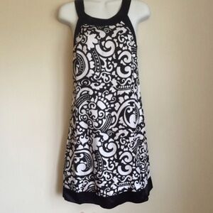WHBM black and white print dress with black trim